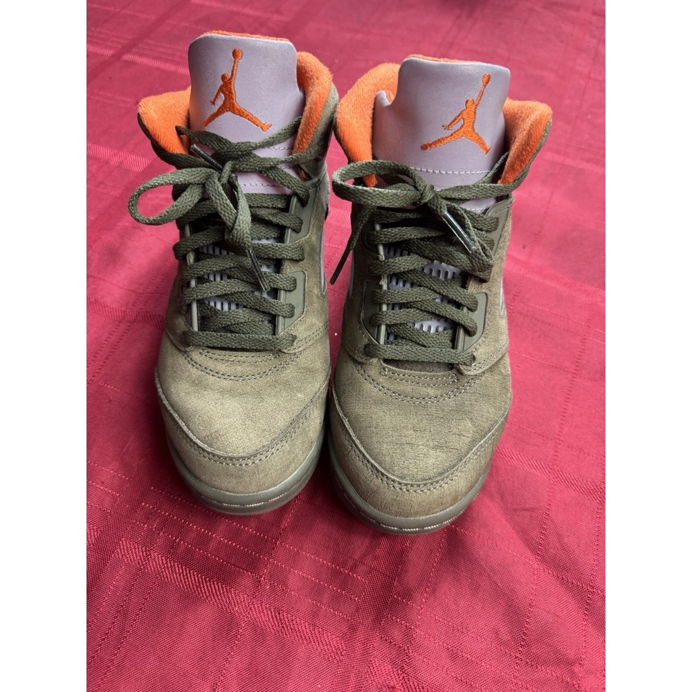 Nike Air Jordan 4 Retro GS Olive Green Orange Youth Sneakers Size 3Y 440889-308
